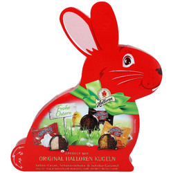 Продуктови Категории Шоколади Halloren  Великденски заек с шоколадови топки 145 гр. 14 бр.